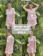 HOTOUCH Womens Satin Pajamas Set Button Down 2 Piece Silk Pjs Shorts Set Ruffle Lingerie Notch Collar Sleepwear