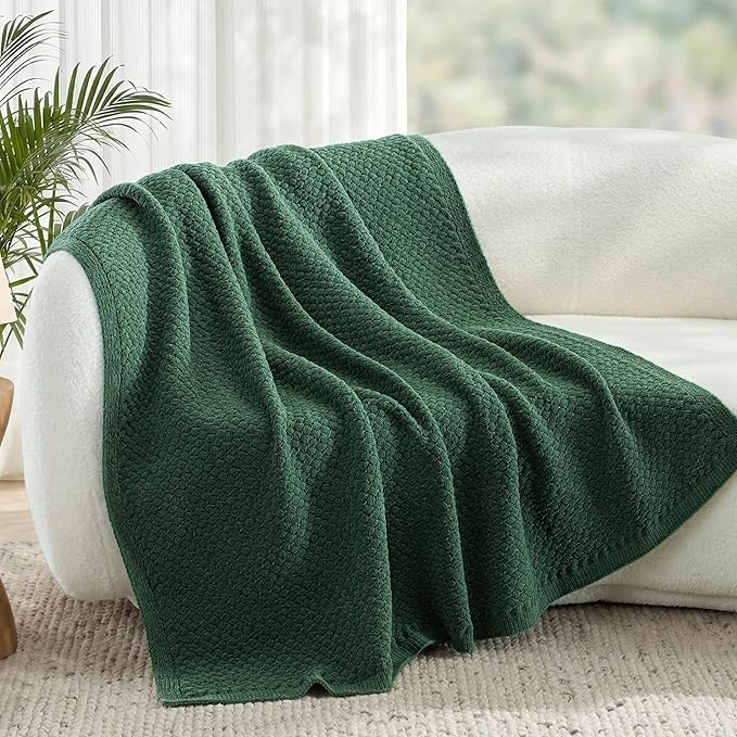 Whale Flotilla Chunky Knit Throw Blanket for Couch and Bed, Deep Green Decorative Cozy Fleece Blanket, Reversible Soft Fuzzy Woven Throws, 50x60 Inch