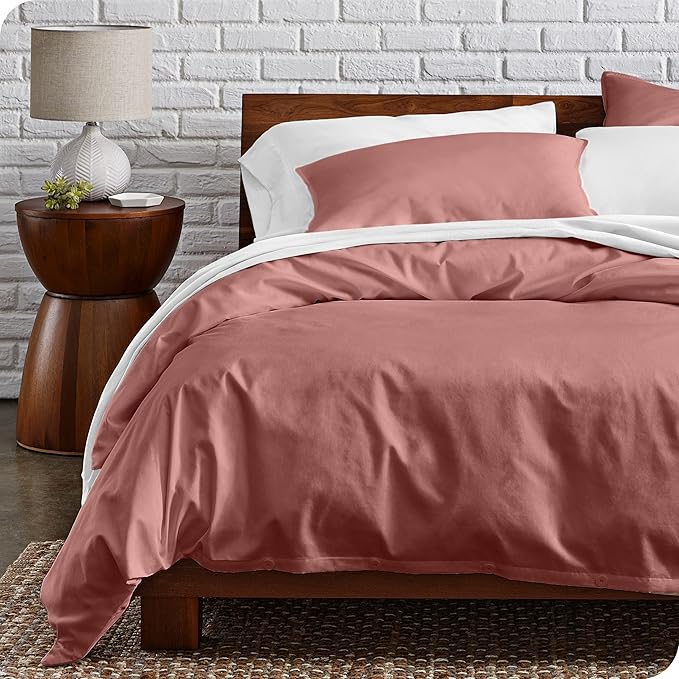 Bare Home 100% Organic Cotton King Duvet Cover Set - Crisp Percale Weave - Lightweight & Breathable - Cooling Duvet Cover Set (King, Dusty Rose)