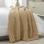 Amélie Home Chunky Knit Throw Blanket for Couch, Soft Chenille Handmade Crochet Throw Rope Knot Blanket for Children, 40"x50", Beige
