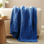 Amélie Home Knit Throw Blanket, Soft Chenille Cozy Breathable Checkered Chunky Decorative Blanket for Couch, Bed & Sofa, French-Inspired Lightweight Warm Gift for Women, Royal Blue, 50"x60"