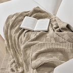 EVERGRACEHOME Modern Checkered Chenille Throw Blanket, Soft Cozy Plaid Knitted Chair Blanket for Sofa Couch, Decorative Knit Throw for Bed and Living Room, Sand Dune, 50" x 60"