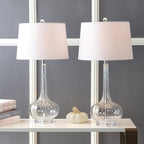JONATHAN Y 28.5" Clear Glass Teardrop LED Table Lamp Set of 2 for Living Room Bedroom Nightstand, White Linen Shade Modern Transitional Bedside Desk Lamp (JYL1079C-SET2)