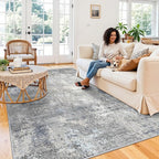 7x9 Washable Living Room Rug - Modern Abstract Neutral Indoor Rug for Dining Room, Kitchen, Bedroom, Non-Slip Low Pile Stain Resistant Carpet（Blue Grey,7x9）