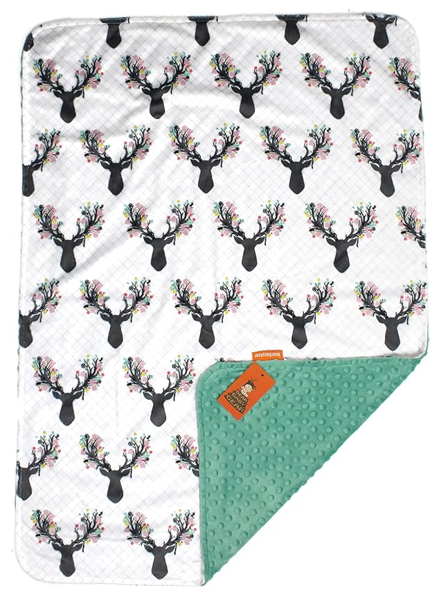 Dear Baby Gear - Reversible Baby Blankets - Soft Nursery Blanket for Newborn - Toddler Blankey - Throw Blanket for Boys & Girls - Infant Blankets - 40x30 (Girl Antler Flowers - Mint Dot)