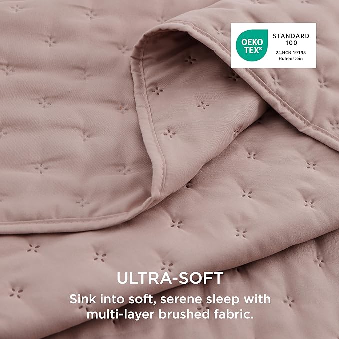 Bedsure Quilts Queen Size - Dusty Rose Bedspread Queen Size & Lightweight Comforter, Country Cottage Coverlet with Clover Pattern, Ultra Soft All-Season Bedding, 90 x 96 Inches | Stitch-Free Quilting, Ultra Soft, Lightweight, Machine Washable, Pet-Frie...