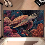 Turtle Area Rug 2x3 ft Entry Rug Washable Boho Rugs Non Slip Low Pile Floral Door Mat Small Carpet for Bedroom, Bedside, Kids Room, Office, Dining Room