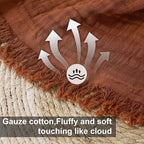 Cotton Muslin Throw Blanket with Tassels, Lightweight Woven Gauze, Pre-Washed Breathable Farmhouse Decor for Bed, Couch, All-Season Use (Rust, 50" x 60")