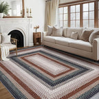 RUGSREAL Large Living Room Area Rug 10x13 Braided Washable Rug Non Slip Bedroom Throw Carpet Stain Resistant Dining Room Area Rug Braid Printed Farmhouse Accent Rug for Home Decor Office, Olive/Brown