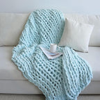 Maetoow Chenille Chunky Knit Blanket Throw （60×80 Inch）, Handmade Warm & Cozy Blanket Couch, Bed, Home Decor, Soft Breathable Fleece Banket, Christmas Thick and Giant Yarn Throws, Baby Blue