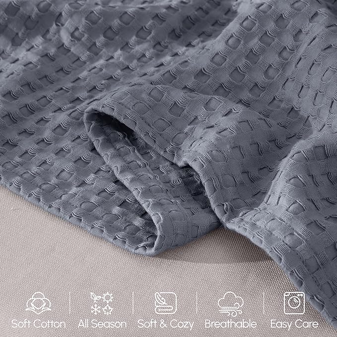 Elegant Comfort Premium 100% Cotton Waffle Blanket - Lightweight Breathable Waffle Weave Bed Blanket - Soft and Warm All Season Blanket for Couch, Sofa and Bed, Queen Size 90x90 Inches, Gray