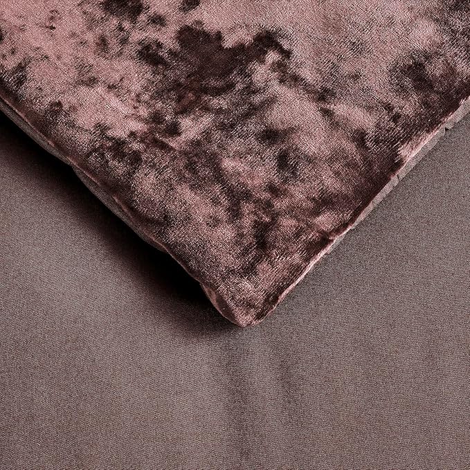 Fredsure Distressed Velvet Comforter Set, 5 Pieces Brown King, Distressed Velvet Face and Brushed Microfiber Reverse