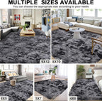 Shag Area Rugs 4x6 Feet, Tie-Dyed Plush Fuzzy Rug for Living Room, Ultra Soft Fluffy Furry Rugs for Bedroom, Indoor Floor Shag Carpet Nursery Rugs for Kids Room Home Decor, Black Grey