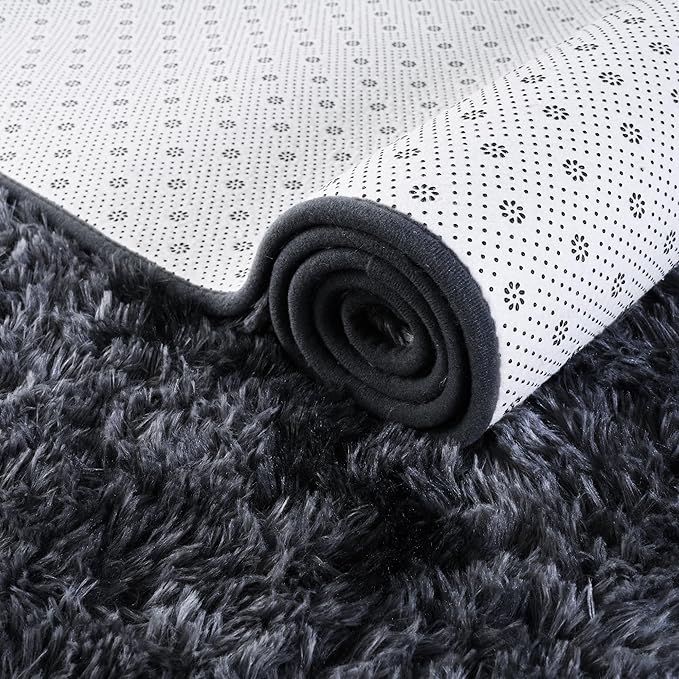 ISEAU Runner Rug for Bedroom, 2x6 Feet Shag Area Rug with Upgrade Non Slip, Fluffy Carpet Runner for Hallway, Fuzzy Soft Living Room Rugs for Boys Bedroom Decor, Dark Grey