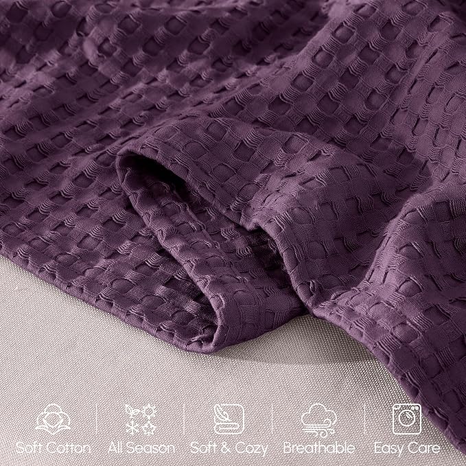 Elegant Comfort Premium 100% Cotton Waffle Blanket - Lightweight Breathable Waffle Weave Bed Blanket - Soft and Warm All Season Blanket for Couch, Sofa and Bed, TwinXL Size 68x90 Inches, Purple