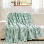 NEWCOSPLAY Super Soft Throw Blanket Green Premium Silky Flannel Fleece 3D Waffle Checkered Lightweight Bed Blanket All Season Use (New Sage Green, Throw(50"x70"))