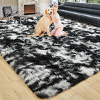 Noahas Fluffy 4x6 Area Rugs for Bedroom Living Room,Tie-Dyed Black and White Thick Shag Throw Floor Carpet,Soft Shaggy Bedside Non-Slip Plush Dorm Nursery Kids Rug