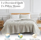 Southshore Fine Living, Inc. Lightweight Quilt California King Size, Geometric Bedding, Soft Coverlet, Oversized Bedspread 3-Piece Set with Two Matching Shams, California/King Quilts, Reversible Taupe