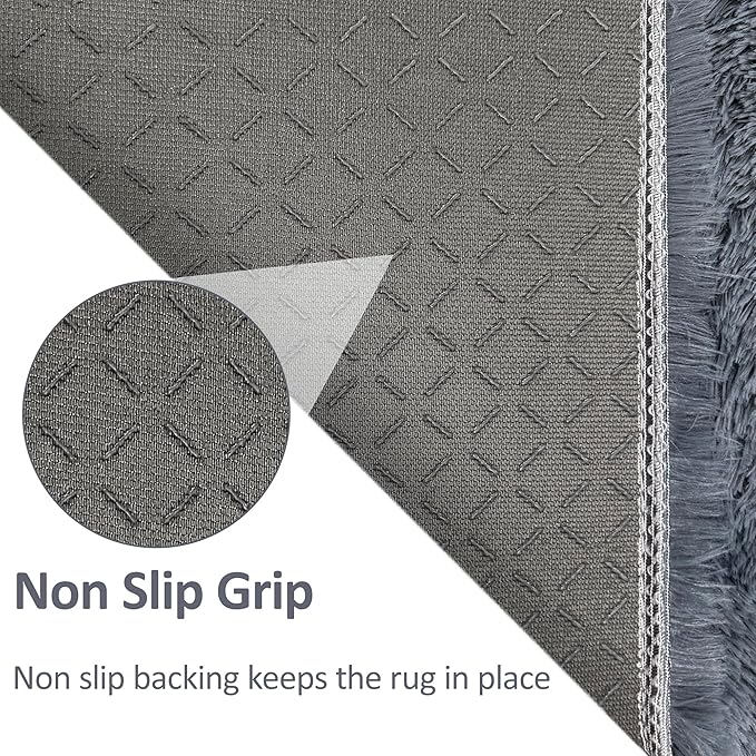 Fluffy Rugs for Bedroom 4x6 Grey Shaggy Rug for Living Room Soft Fur Rug Non Slip Modern Indoor Furry Floor Carpet Washable Plush Fuzzy Kids Area Rug for Nursery Baby Teen Dorm Room