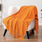 PAVILIA Orange Chenille Throw Blanket for Couch Sofa, Soft Knit Throw with Tassel, Decorative Blanket for Bed Chair Living Room, Orange 50x60
