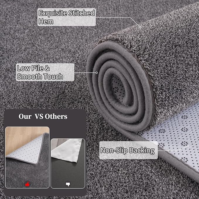 Keeko 3x5 Area Rugs for Living Room, Soft Modern Memory Foam Bedroom Rug Washable Indoor Rug Low Pile Minimalist Non Slip Carpet for Kids Nursery Dorm Room Home Decor Dark Grey