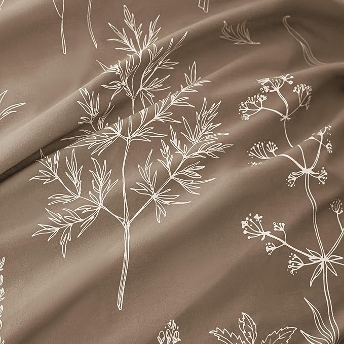 Love's cabin Light Taupe Full Comforter Set - Full Size Comforter Set, 3 Pieces Cute Floral Bedding Sets for All Seasons,1 Soft Reversible Botanical Flowers Comforter and 2 Pillow Shams