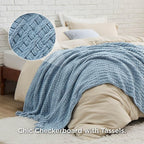 Bedsure Blue Throw Blankets for Couch - Textured Chunky Knit Woven Chenille Blanket - Super Soft, Warm Decorative Boho Throw with Tassels for Bed, Sofa and Living Room Decor, 50x60 Inches