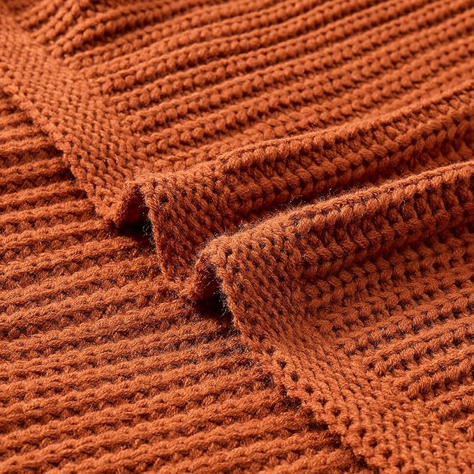 Chunky Knit Rust Orange Throw Blanket 60"x80" Soft Cozy Knitted Blanket for Couch Sofa Bed, Cute Decorative Spring Throw for Living Room