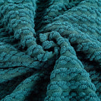 Striped Knit Throw Blanket with Braided Tassels 50" x 60", Hand Knitted Soft Chunky Chain Design Boho Farmhouse Blanket, Solid Color Tassel Decor Throw for Couch Bed Sofa Outdoor, Dark Teal