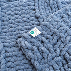 WESHIONGOO Chunky Knit Blanket Throw 50"×60" Knitted Throw Blankets for Couch Bed Fluffy Soft Blanket with Jumbo Chenille Yarn Thick 100% Handmade (Dusty Blue)