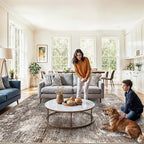 8x8 Square Living Room Area Rug – Washable Modern Neutral Abstract Indoor Rug for Bedroom, Dining Room, Kitchen – Non-Slip Soft Low-Pile Floor Carpet (Brown Beige,8x8)