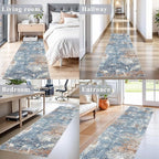 2x8 Washable Non-Slip Hallway Runner Rug – Modern Coastal Abstract Neutral Stain-Resistant Low-Pile Carpet Runner for Kitchen Entryway Bedroom Bathroom (Blue Rust,2x8)