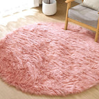 ORINOVA Pink Washable Shag Round Rugs 6.6ft Soft Plush Faux Sheepskin Fuzzy Fur Rugs for Bedroom Large Circle Fluffy Nursery Rug