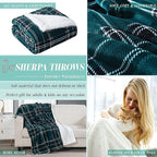 Elegant Comfort Throw Blanket, Reversible Sherpa Flannel, Ultra-Soft, Fuzzy, Cozy and Plush- All Season Lightweight Decorative Throw, 50 x 60 inches, Plaid Design Sherpa Throw, Green