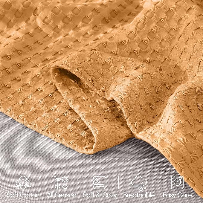 Elegant Comfort Premium 100% Cotton Waffle Blanket - Lightweight Breathable Waffle Weave Bed Blanket - Soft and Warm All Season Blanket for Couch, Sofa and Bed, TwinXL Size 68x90 Inches, Gold