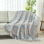 Multi-Color Pink Blue Cable Woven Throw Blanket for Couch,50"X60" Boho Style Textured Blankets for Home Decor,Super Soft Warm Cozy Chunky Blanket with Decorative Tassels for Bed