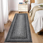 RUGSREAL Runner Rug for Hallway Kitchen Runner Rug 2x10, Machine Washable Long Runner Throw Carpet with Rubber Backing, Stain Resistant Braided Printed Entryway Carpet for Bedroom Living Room, Black