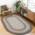 5x8 Oval Living Room Area Rug Washable Modern Border Bedroom Bedside Area Rugs Non Slip Low Pile Dining Room Oval Throw Carpet Contemporary Rugs for Living Room Kitchen Nursery, Mocha