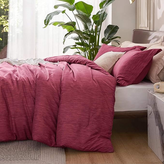 Bedsure King Size Comforter Set - Dark Red King Comforter Set, Soft Bedding for All Seasons, Cationic Dyed Bedding Set, 3 Pieces, 1 Comforter (104"x90") and 2 Pillow Shams (20"x36"+2")