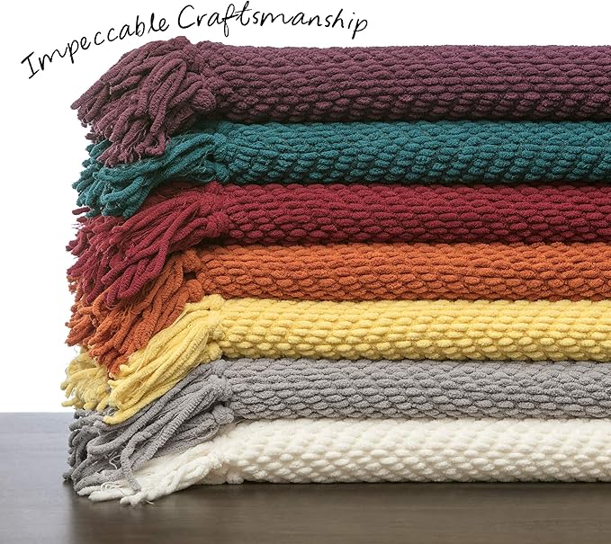 Chanasya Premium Textured Knit Throw Blanket with Tassels - Soft, Cozy Blanket for Couch, Bed, Living Room - 50" x 65” - Bright Yellow