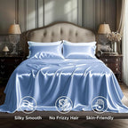 Bedsure Satin Sheets King Size - 4 Piece Silky Bedsheets with 15 Inches Deep Pocket Fitted Bedsheet,1 Flat Sheet, 2 Satin Pillowcases, Good for Hair & Skin (King, Sky Blue)