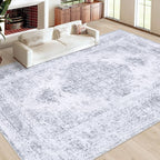 XLUEZ Area Rug 9x12 Living Room Rug, Machine Washable Vintage Distressed Medallion Rug Non-Slip Soft Low Pile Large Indoor Rugs for Bedroom Kitchen Dining Room Office(LightGrey,9'x12')