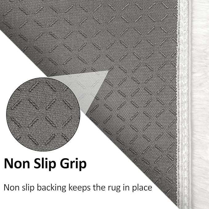 White Runner Rug for Bedroom 2x6 Fluffy Shaggy Rug Soft Plush Fuzzy Area Rug Bedside Runners for Hallway Kids Teens Baby Nursery Living Room with Non Slip Modern Indoor Decor Carpet