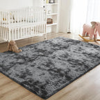 Litanika 9x12 Shag Area Rug for Living Room Bedroom, Tie-Dyed Dark Grey High Pile Soft Plush Shaggy Furry Bedside Playroom Dorm Carpet, Non-Slip, Non-Shedding Modern Indoor Floor Rug