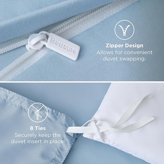 Bedsure Duvet Cover Full Size - Soft Double Brushed Bedding Set for Kids & Adults, Zipper Closure, 3 Pieces, Includes 1 Duvet Cover (80"x90") & 2 Pillow Shams, NO Comforter, Light Blue