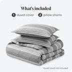 Bare Home Bedding Duvet Cover Queen Size - Premium 1800 Super Soft Collection - Lightweight, Duvet Cover - Soft Textured Bedding (Queen, Stripe - Heathered Charcoal)