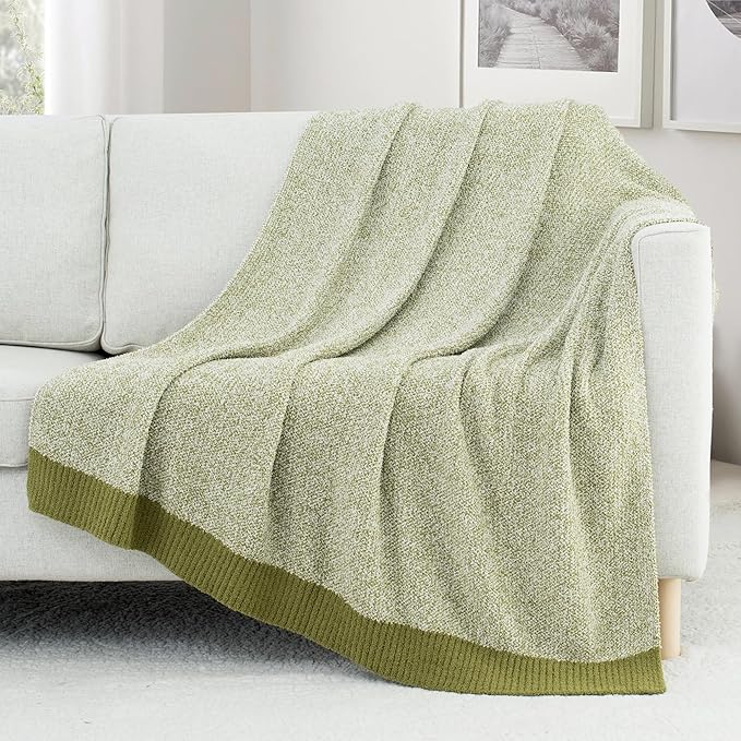 Carriediosa Heather Throw Blanket 50" X 60", 400GSM Ultra Soft Microfiber Fuzzy Fluffy Reversible Knitted Blankets Cozy Plush Lightweight and Warm Fall Throws for Couch, Bed, Sofa, Olive Green