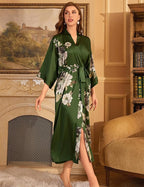 Kihnop Women's Floral Long Kimono Robe Long Satin Robe Long Silk Robe Ladies Kimonos Silky Bathrobe Cover Up, One Size
