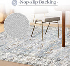 XLUEZ Area Rug 9x12 Living Room Rug, Machine Washable Vintage Distressed Boho Area Rug Non-Slip Soft Low Pile Large Indoor Rugs for Bedroom Kitchen Dining Room Office(Light Blue,9'x12')