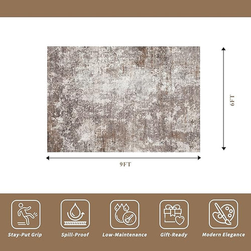 Area Rugs for Living Room: 6x9 Washable Neutral Abstract Rug for Bedroom Large Soft Modern Dining Room Rugs Indoor Floor Low Pile Carpet for Home Office (Brown Beige,6x9)